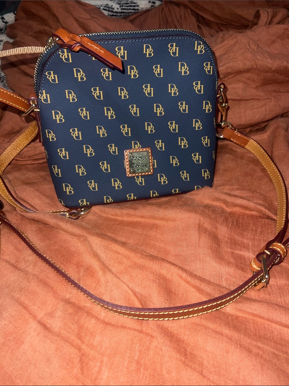 Dooney & Bourke Navy Crossbody with Tan Leather Trim